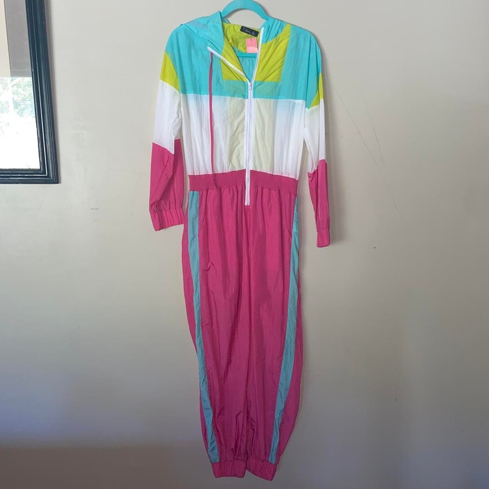 Barbie esque windbreaker style jumpsuit brand